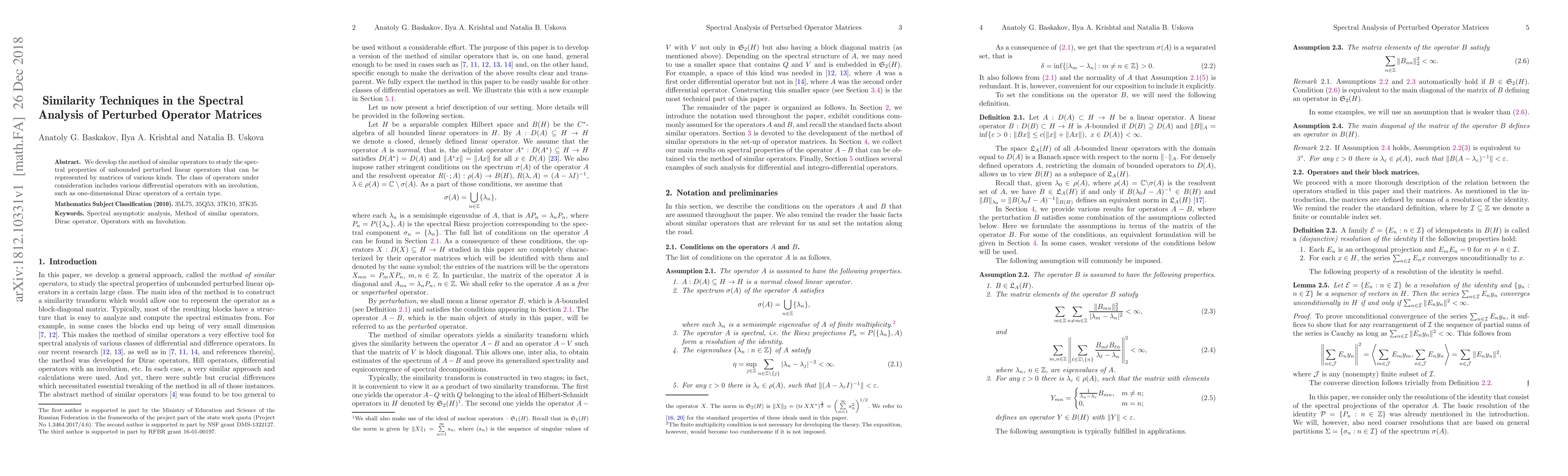 Thumbnail for Similarity Techniques in the Spectral Analysis of Perturbed Operator
  Matrices