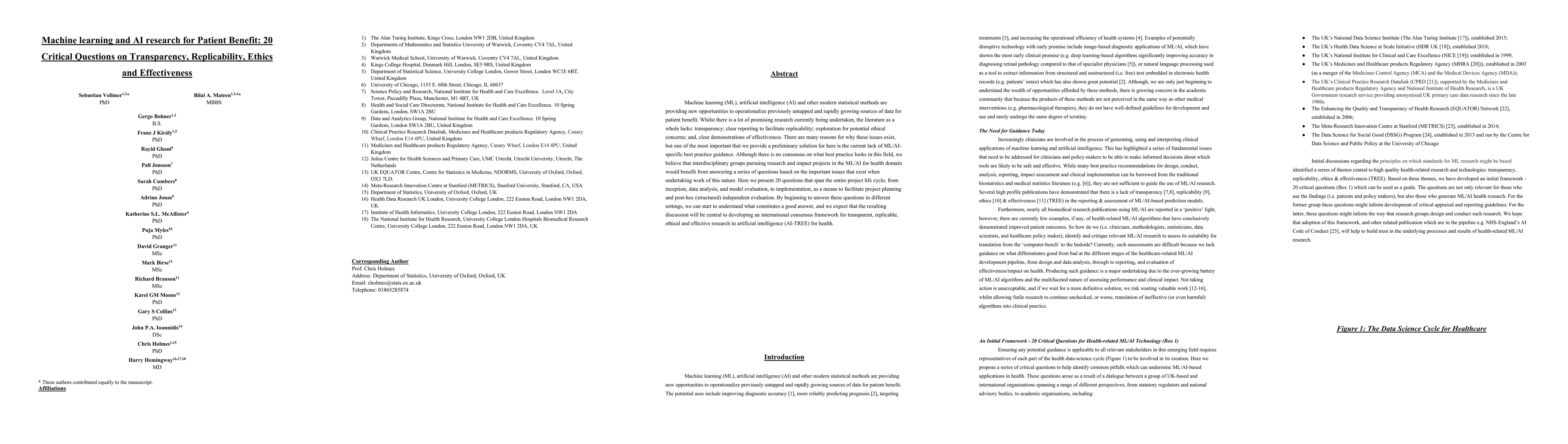 Thumbnail for Machine learning and AI research for Patient Benefit: 20 Critical
  Questions on Transparency, Replicability, Ethics and Effectiveness