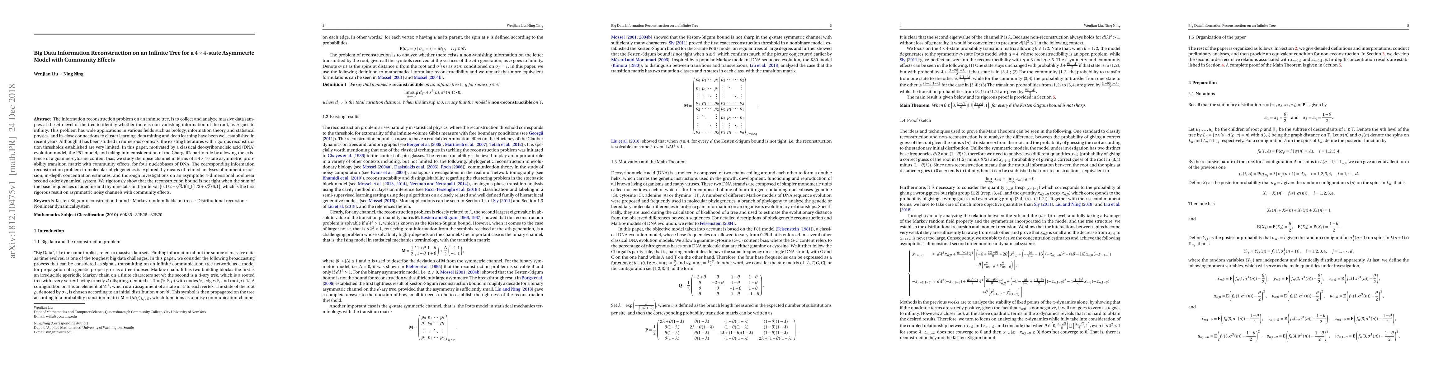 Thumbnail for Big Data Information Reconstruction on an Infinite Tree for a $4\times
  4$-state Asymmetric Model with Community Effects