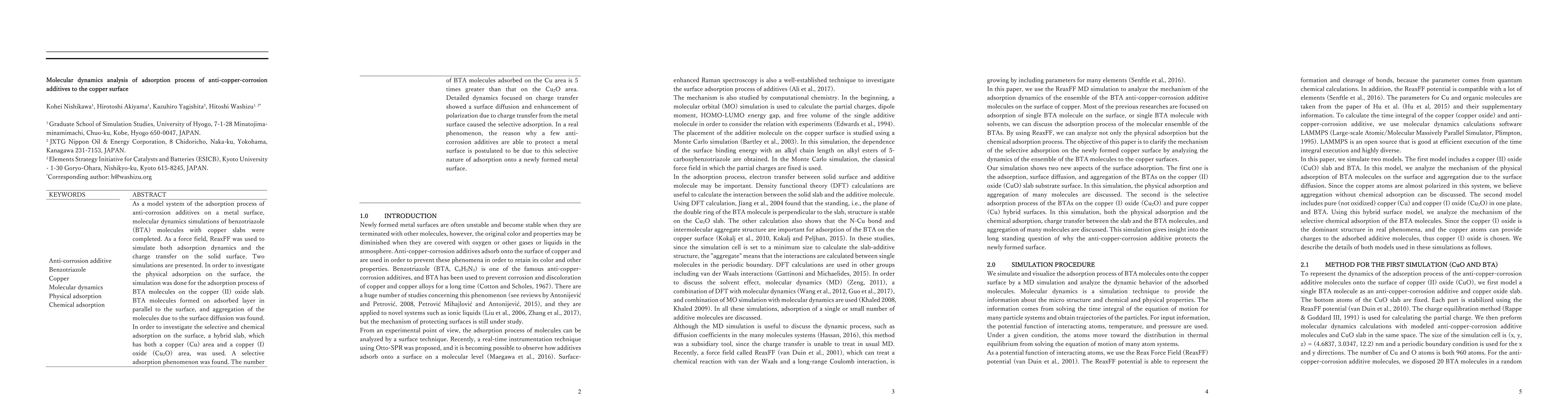 Thumbnail for Molecular dynamics analysis of adsorption process of
  anti-copper-corrosion additives to the copper surface