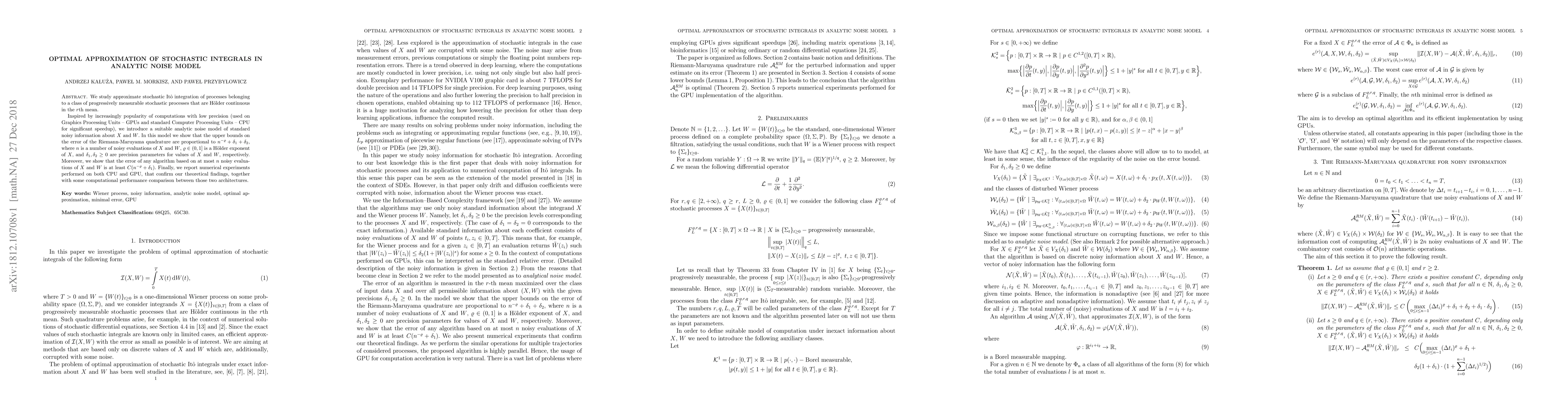 Thumbnail for Optimal approximation of stochastic integrals in analytic noise model
