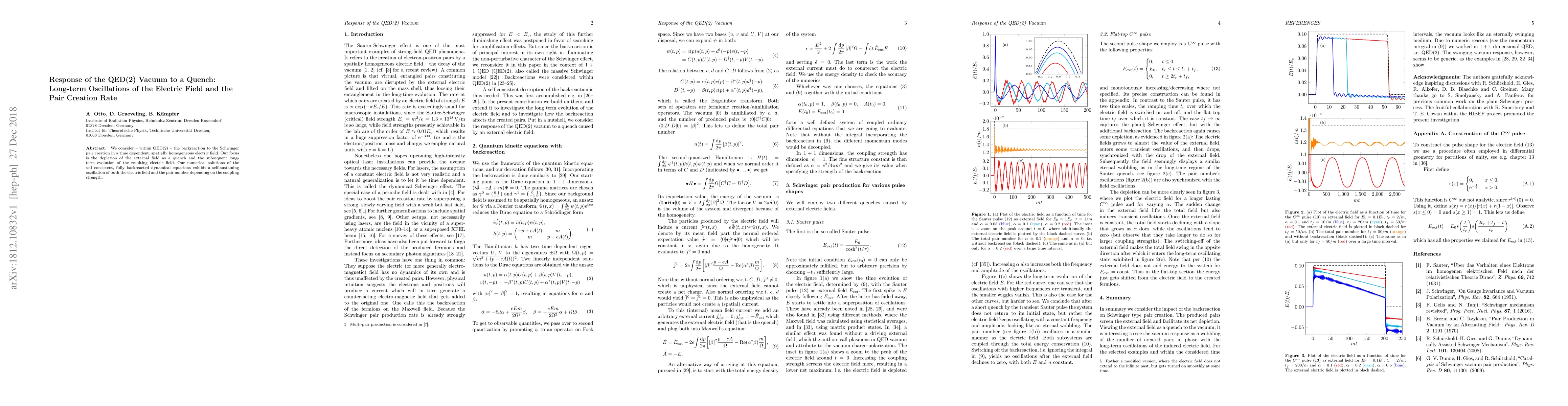 Thumbnail for Response of the QED(2) Vacuum to a Quench: Long-term Oscillations of the
  Electric Field and the Pair Creation Rate