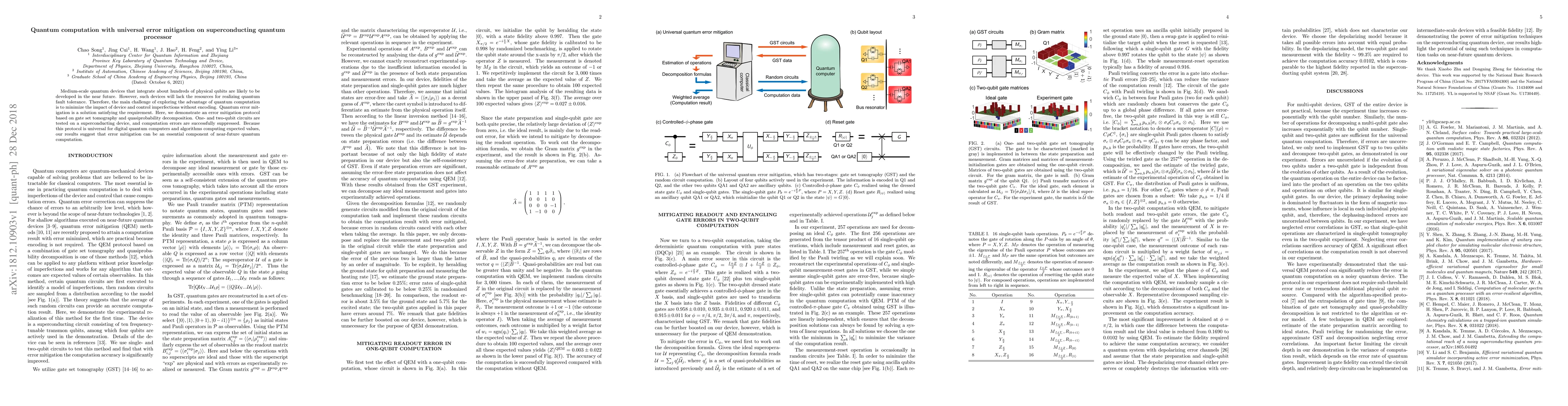 Thumbnail for Quantum computation with universal error mitigation on superconducting
  quantum processor