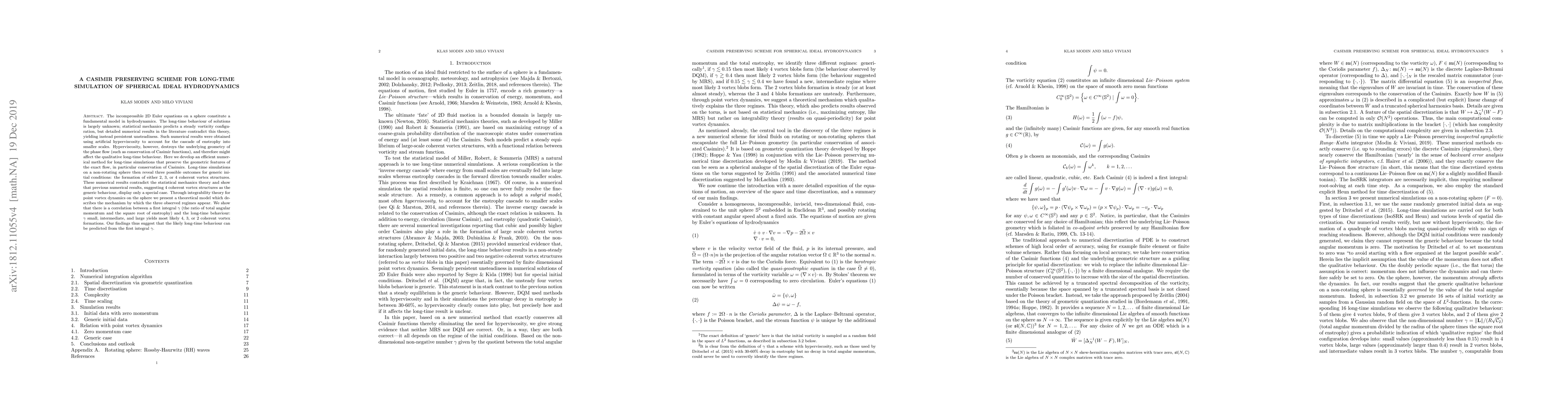 Thumbnail for A Casimir preserving scheme for long-time simulation of spherical ideal
  hydrodynamics