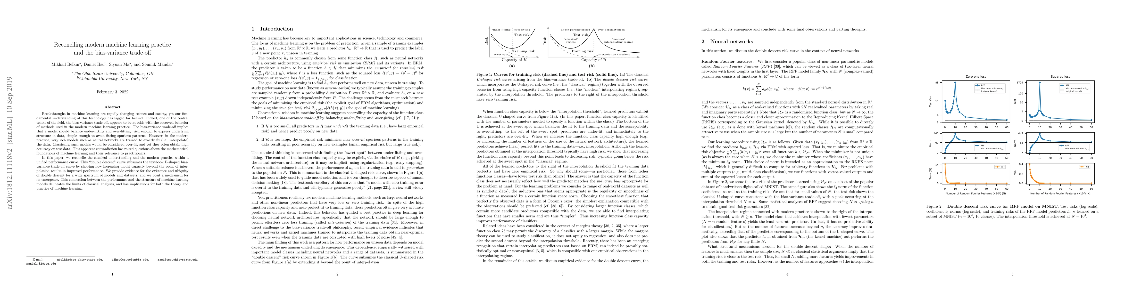 Thumbnail for Reconciling modern machine learning practice and the bias-variance
  trade-off