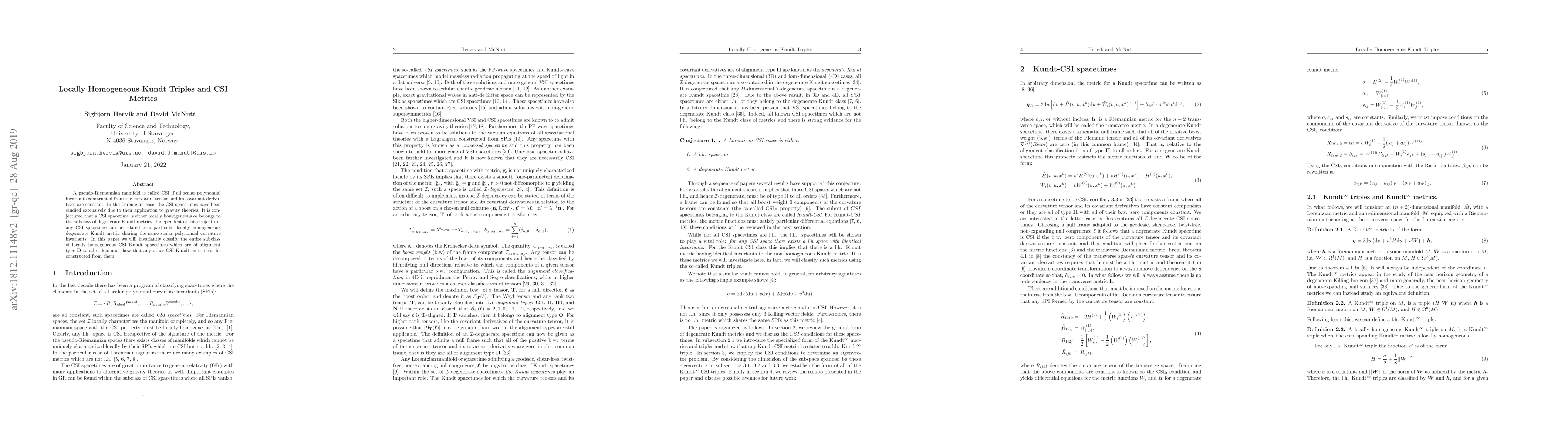 Thumbnail for Locally Homogeneous Kundt Triples and CSI Metrics