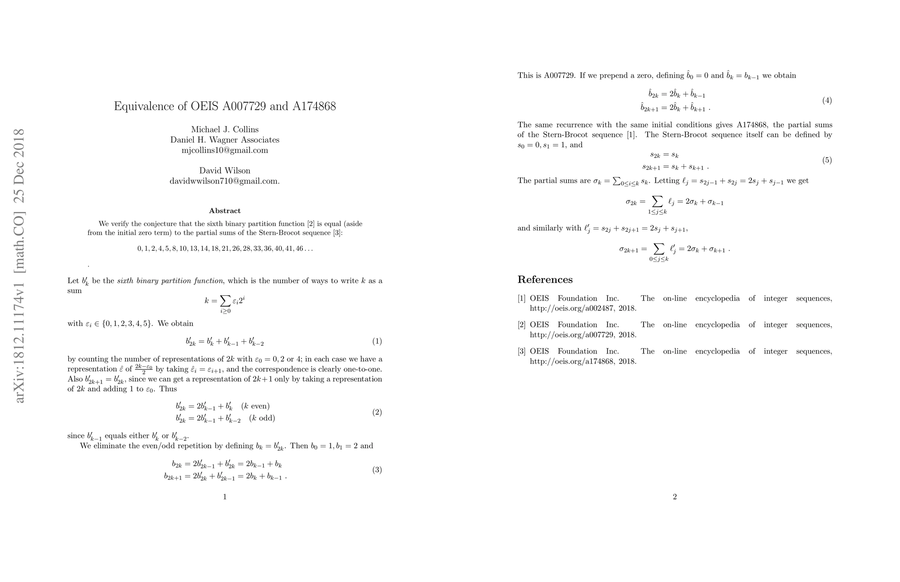 Thumbnail for Equivalence of OEIS A007729 and A174868