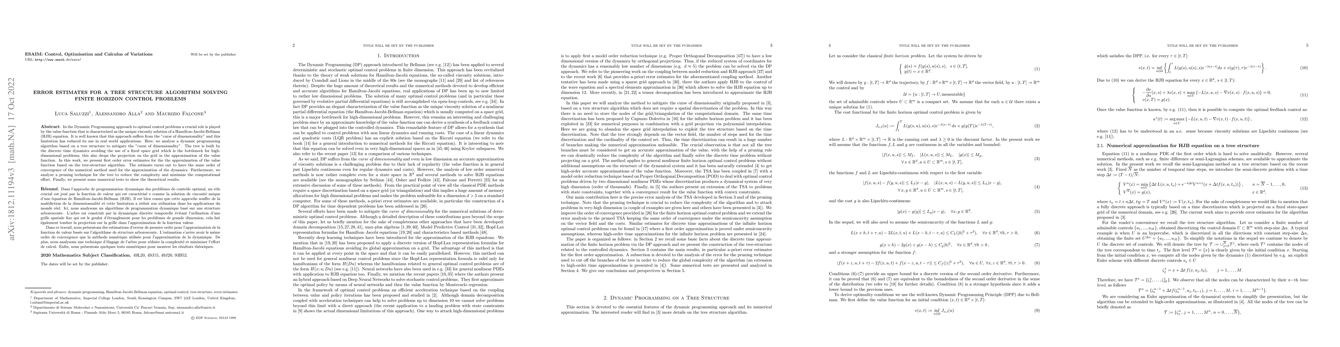 Thumbnail for Error estimates for a tree structure algorithm solving finite horizon
  control problems