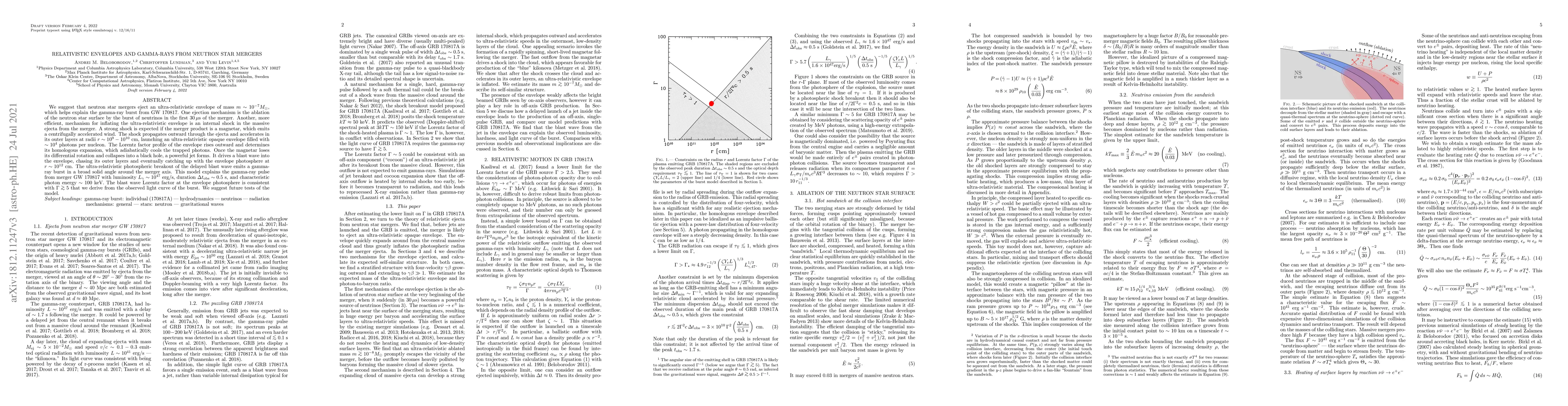 Thumbnail for Relativistic envelopes and gamma-rays from neutron star mergers