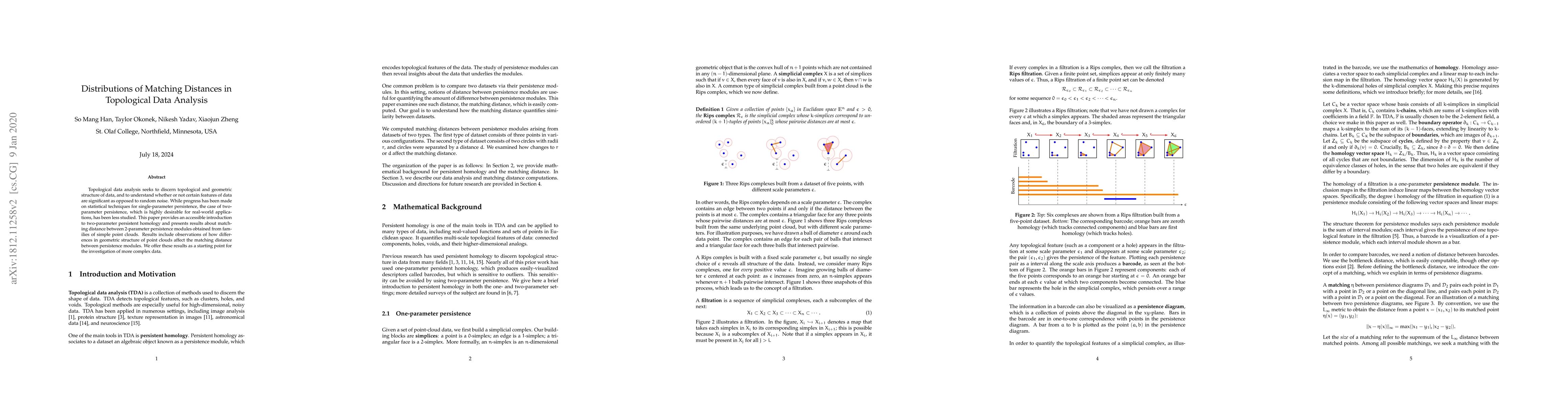 Thumbnail for Distributions of Matching Distances in Topological Data Analysis