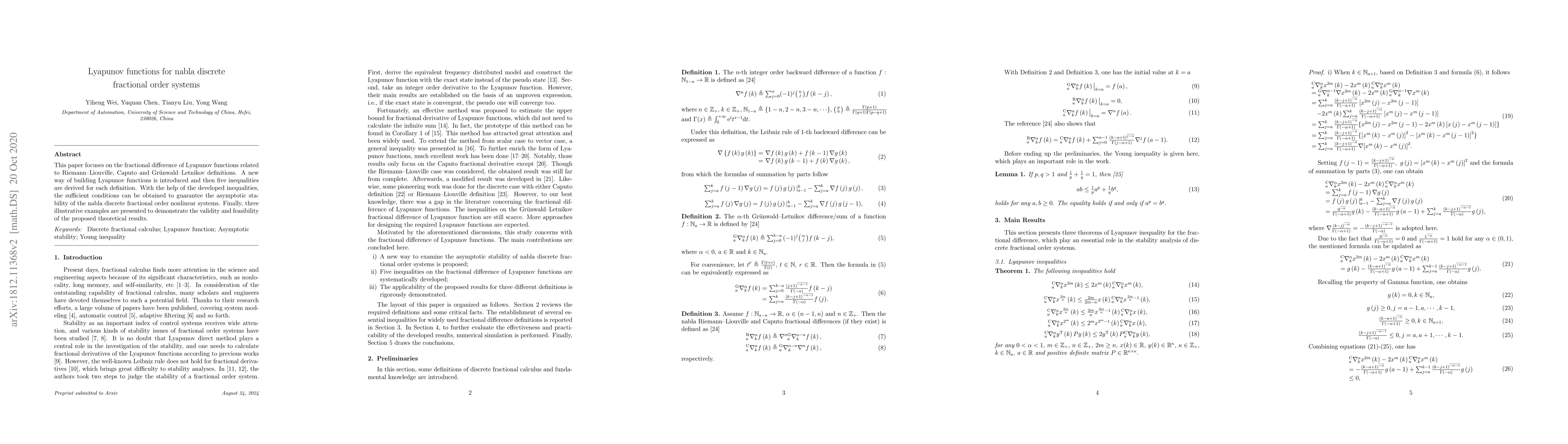 Thumbnail for Lyapunov functions for nabla discrete fractional order systems