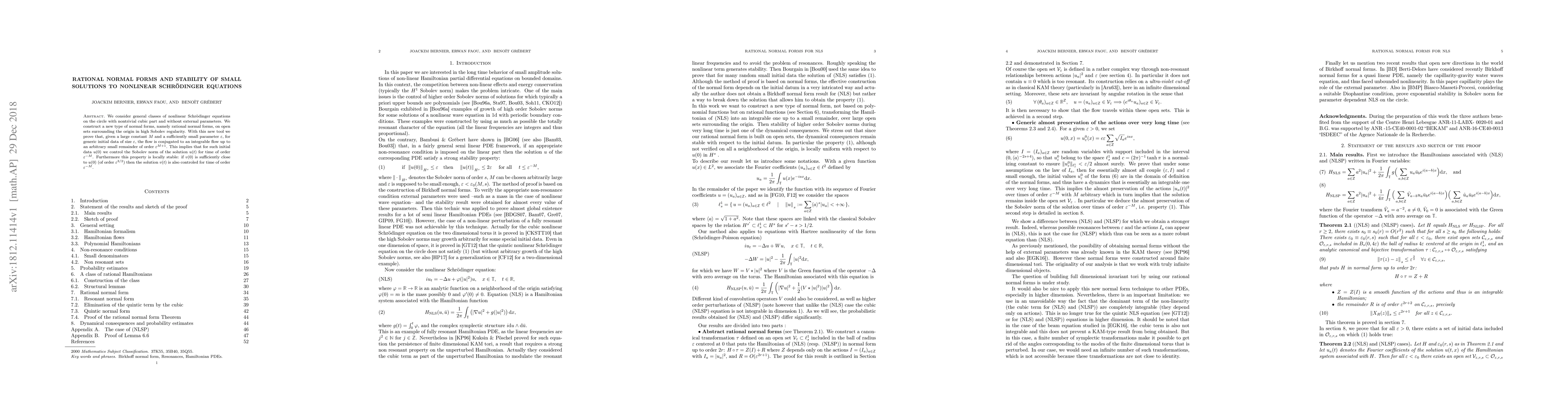 Thumbnail for Rational normal forms and stability of small solutions to nonlinear
  Schr\"odinger equations