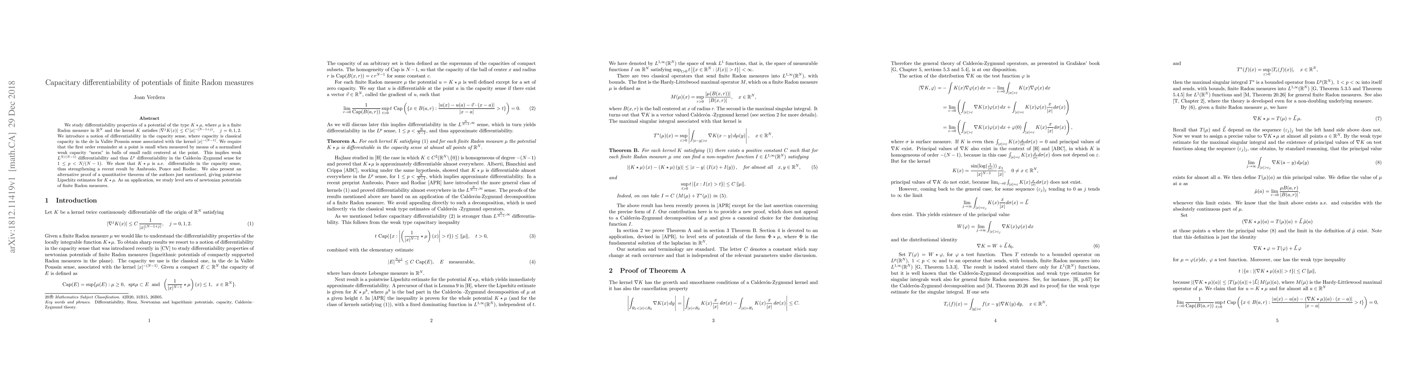 Thumbnail for Capacitary differentiability of potentials of finite Radon measures