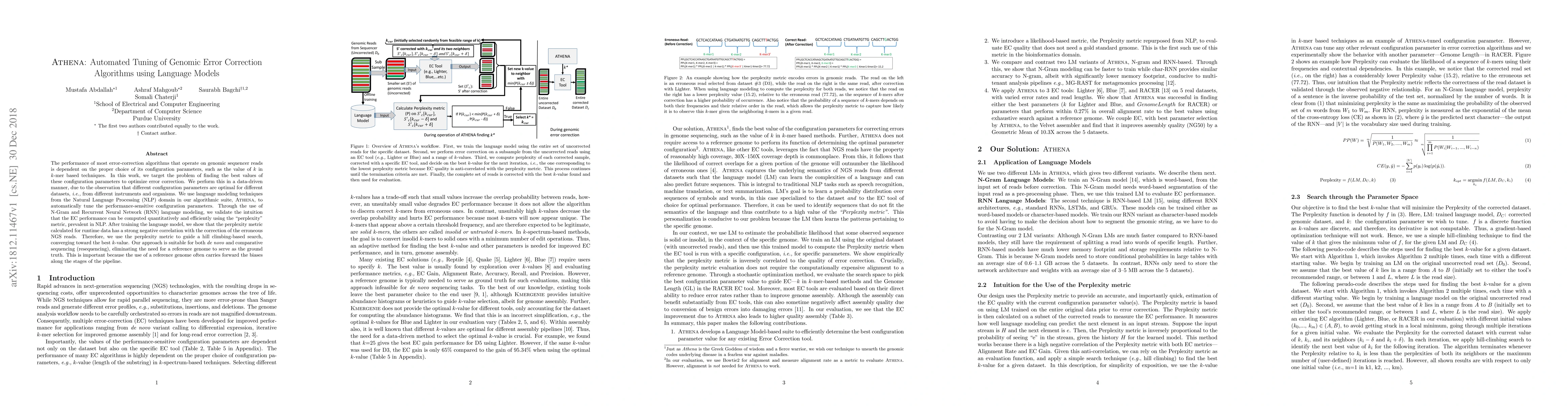 Thumbnail for ATHENA: Automated Tuning of Genomic Error Correction Algorithms using
  Language Models