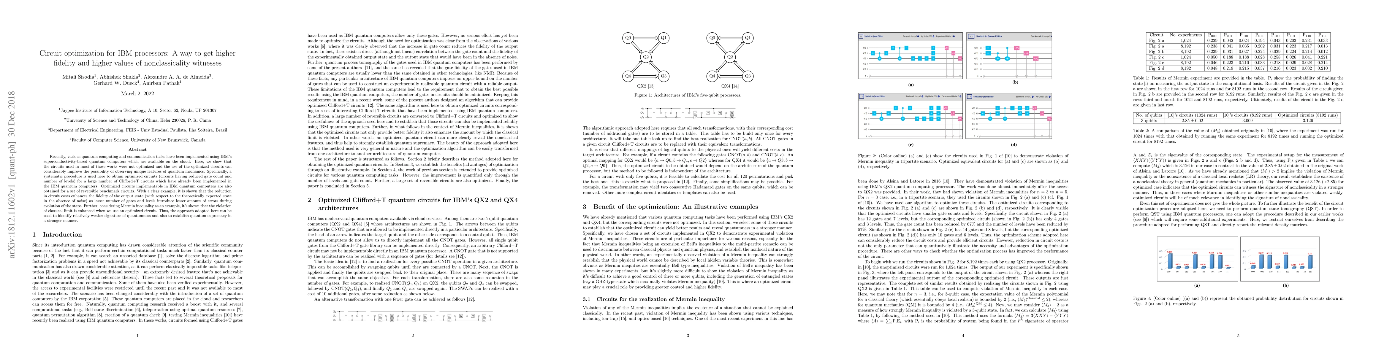 Thumbnail for Circuit optimization for IBM processors: A way to get higher fidelity
  and higher values of nonclassicality witnesses