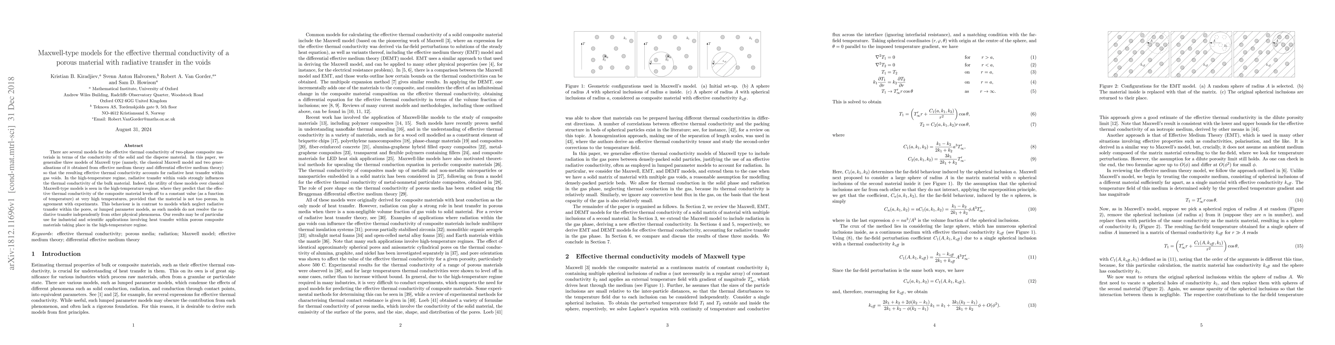 Thumbnail for Maxwell-type models for the effective thermal conductivity of a porous
  material with radiative transfer in the voids