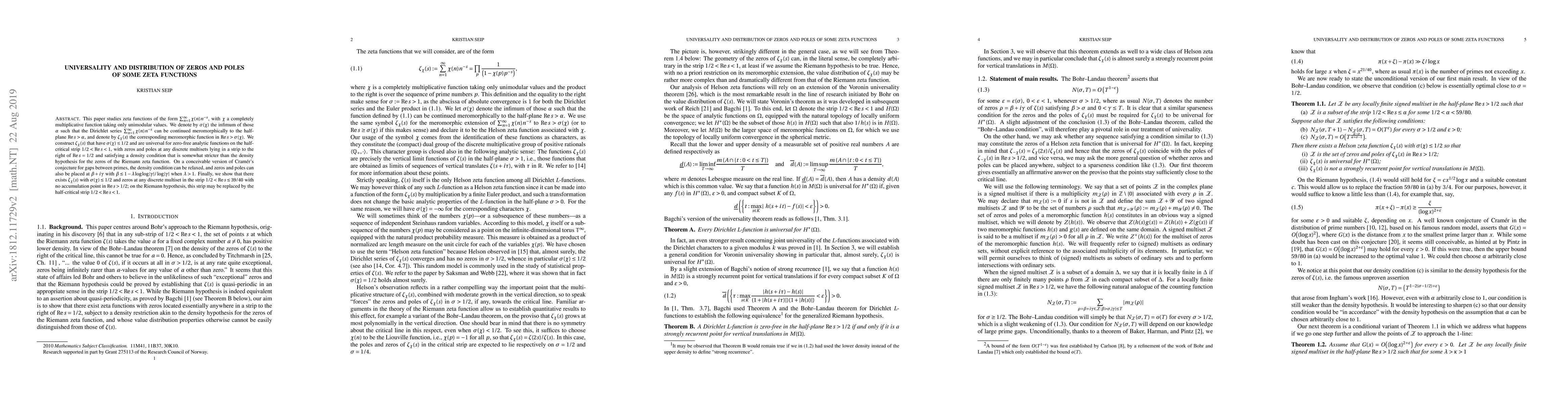 Thumbnail for Universality and distribution of zeros and poles of some zeta functions