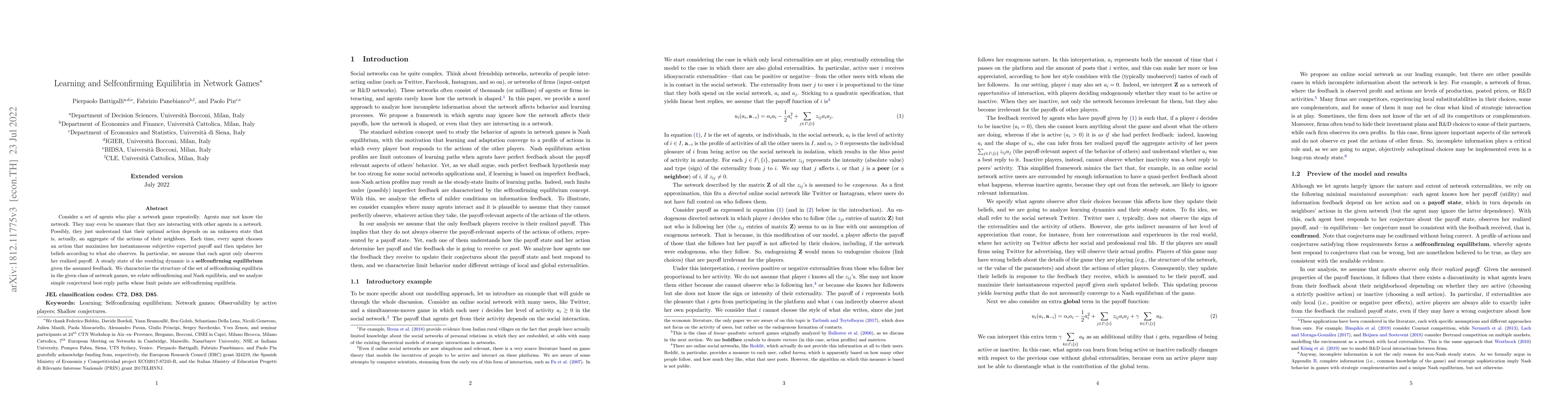 Thumbnail for Learning and Selfconfirming Equilibria in Network Games