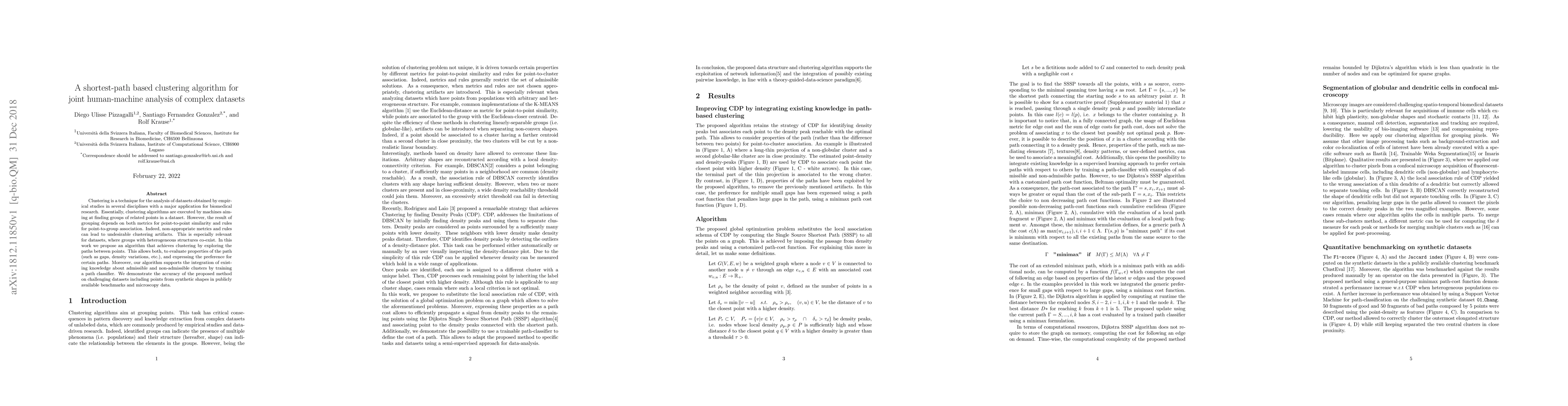 Thumbnail for A shortest-path based clustering algorithm for joint human-machine
  analysis of complex datasets