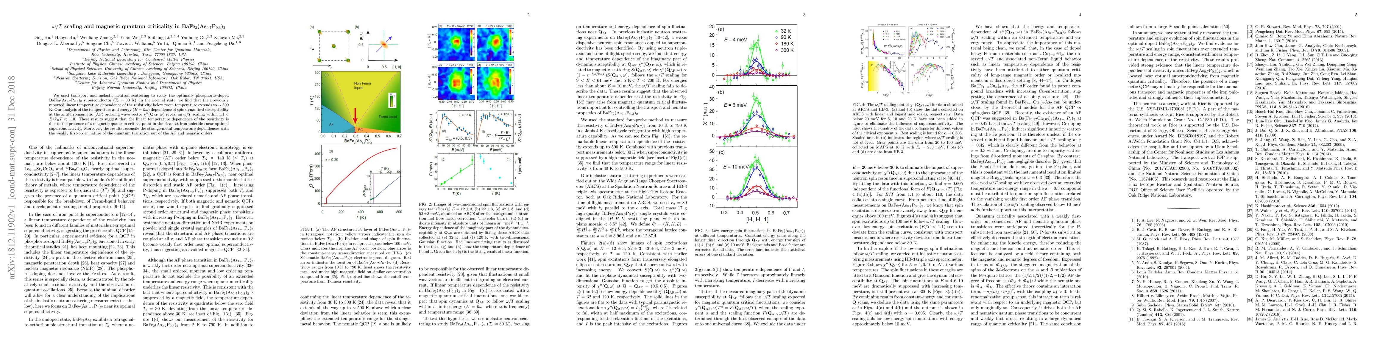 Thumbnail for {\omega}/T scaling and magnetic quantum criticality in BaFe2(As0.7P0.3)2