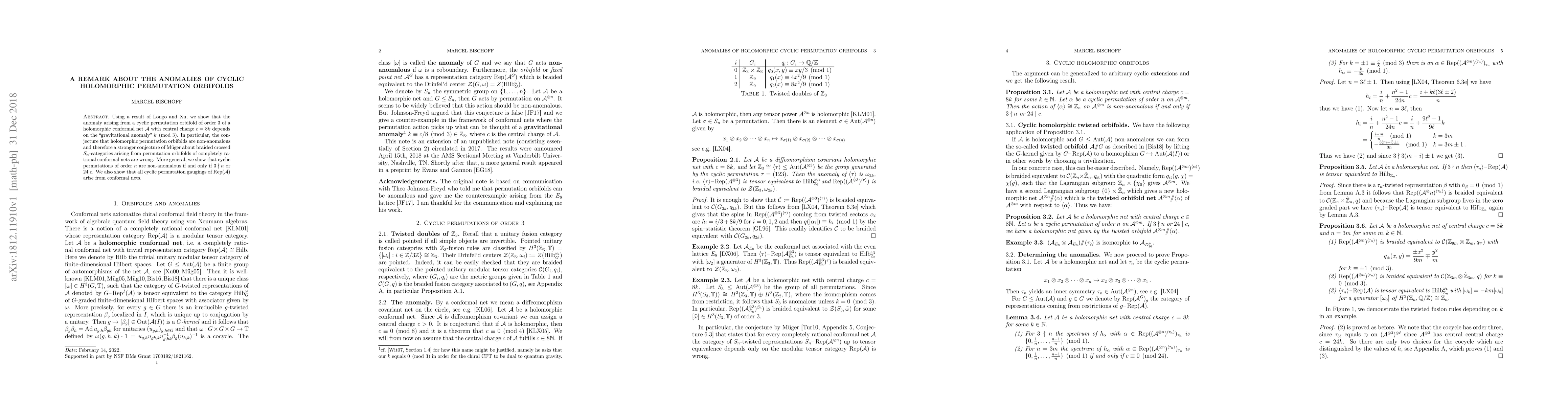 Thumbnail for A remark about the anomalies of cyclic holomorphic permutation orbifolds
