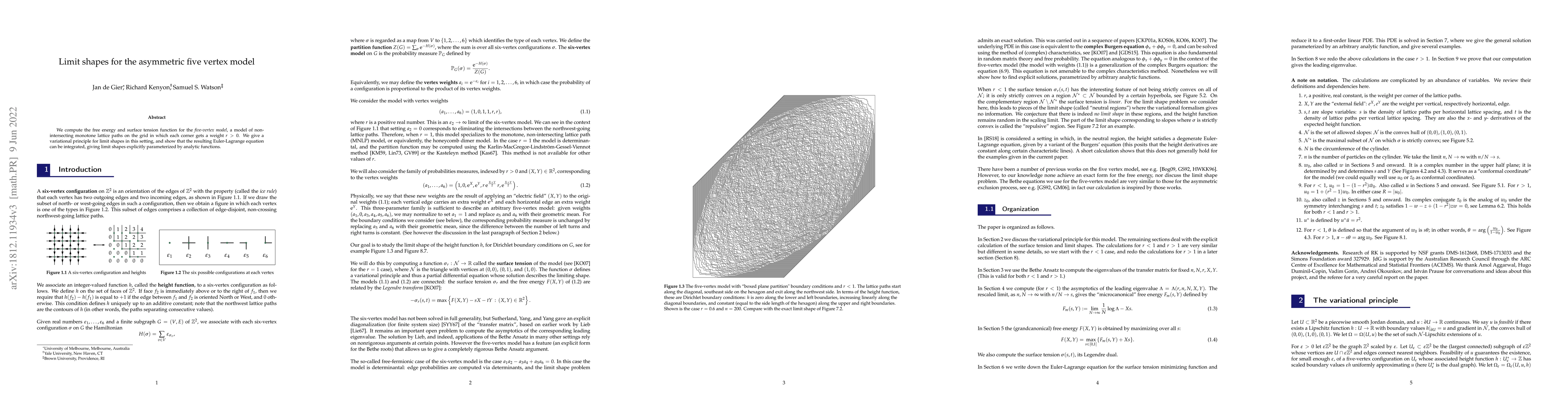Thumbnail for Limit shapes for the asymmetric five vertex model