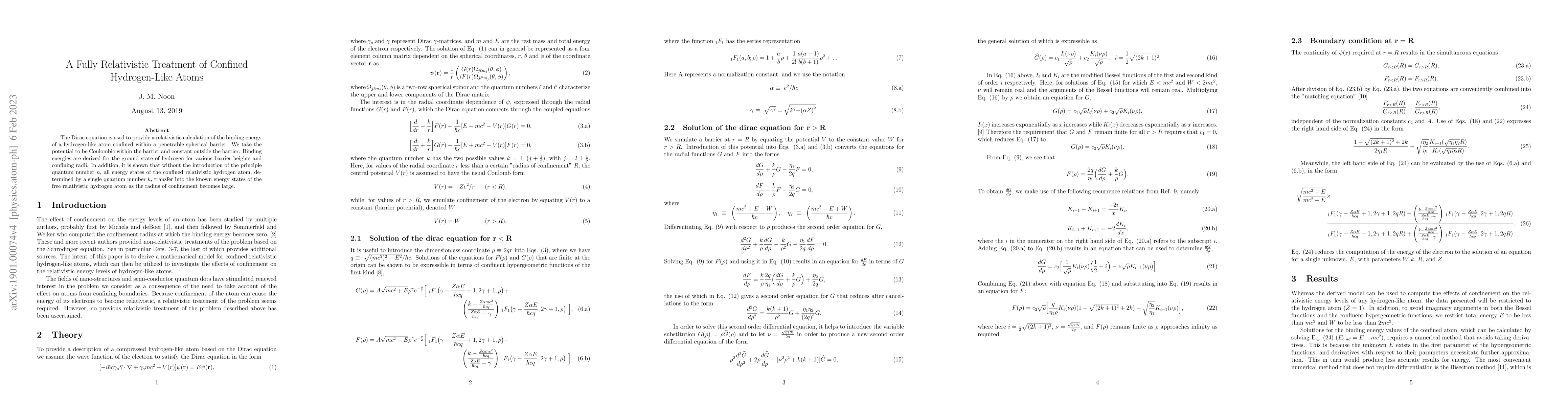 Thumbnail for A Fully Relativistic Treatment of Confined Hydrogen-Like Atoms