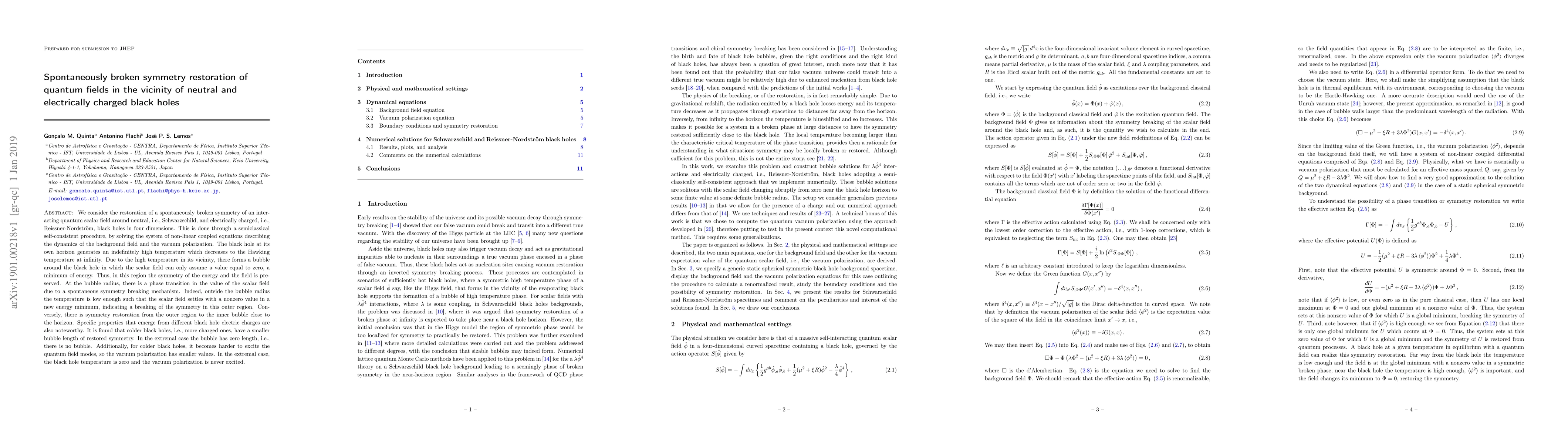 Thumbnail for Spontaneously broken symmetry restoration of quantum fields in the
  vicinity of neutral and electrically charged black holes