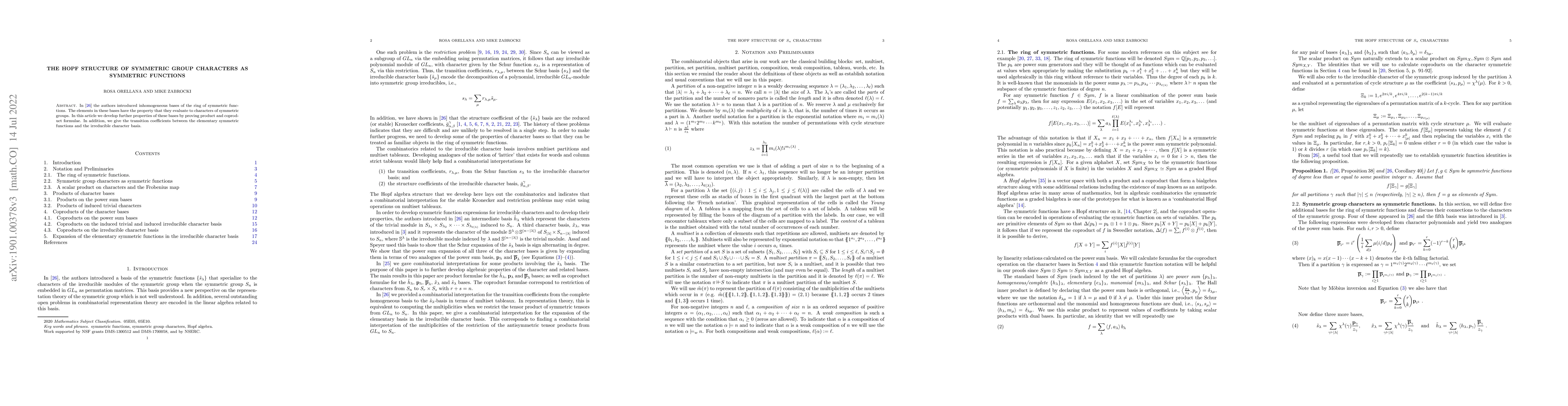 Thumbnail for The Hopf structure of symmetric group characters as symmetric functions