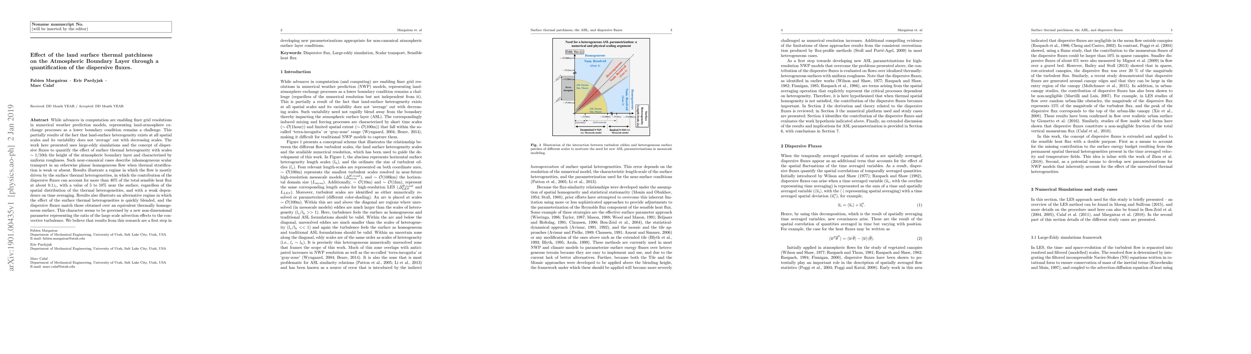 Thumbnail for Effect of the land surface thermal patchiness on the Atmospheric
  Boundary Layer through a quantification of the dispersive fluxes