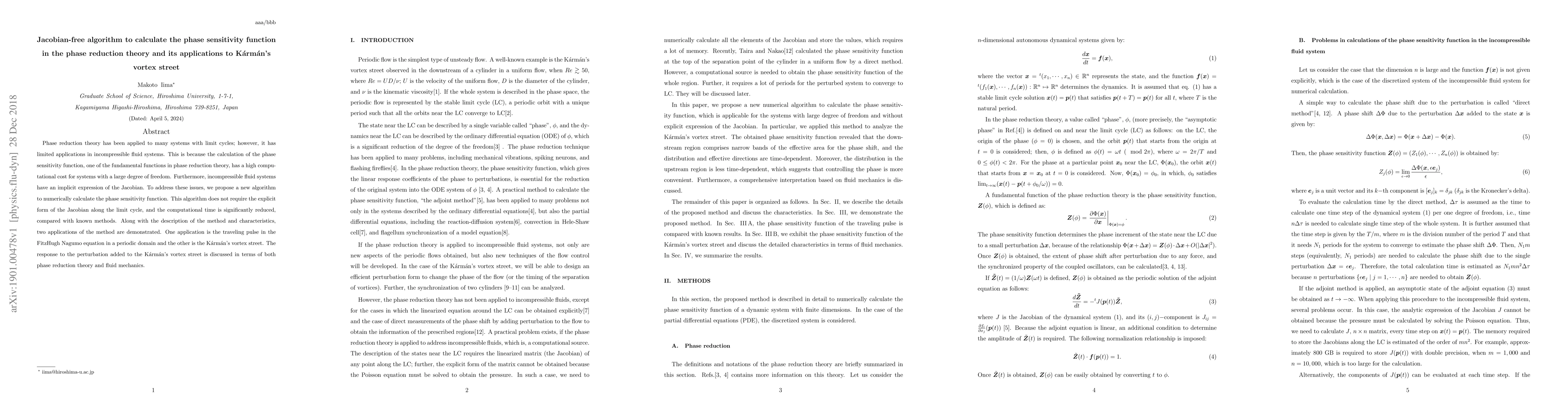 Thumbnail for Jacobian-free algorithm to calculate the phase sensitivity function in
  the phase reduction theory and its applications to K\'arm\'an's vortex street