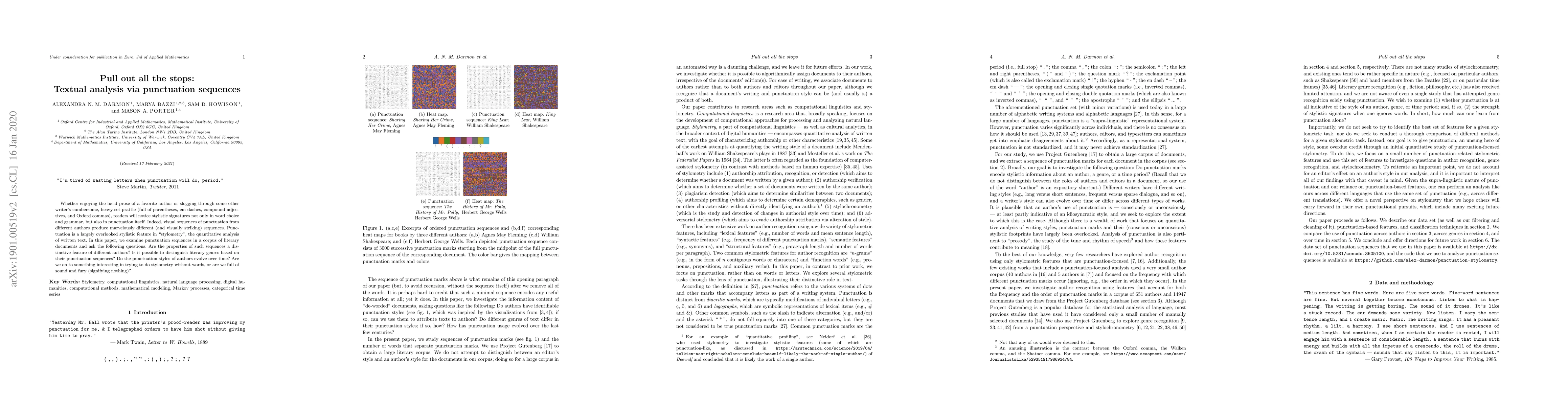 Thumbnail for Pull out all the stops: Textual analysis via punctuation sequences