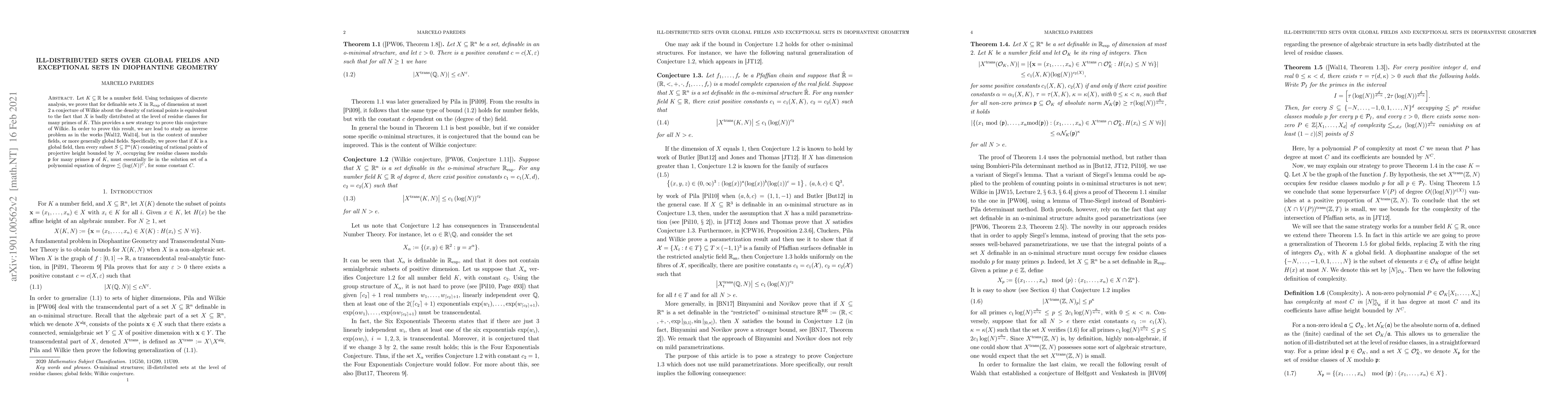 Thumbnail for Ill-distributed sets over global fields and exceptional sets in
  Diophantine Geometry