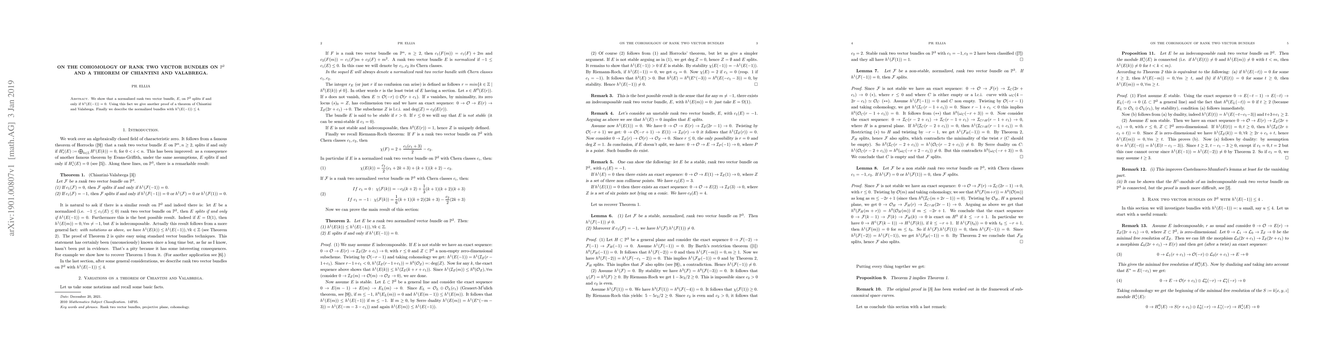 Thumbnail for On the cohomology of rank two vector bundles on P2 and a theorem of
  Chiantini and Valabrega