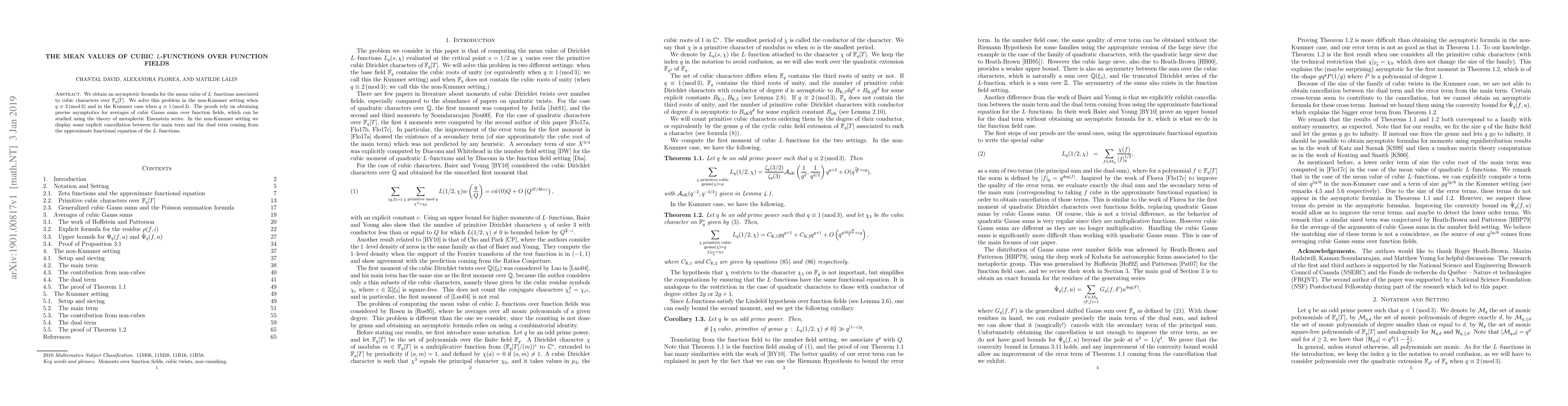 Thumbnail for The mean values of cubic L-functions over function fields