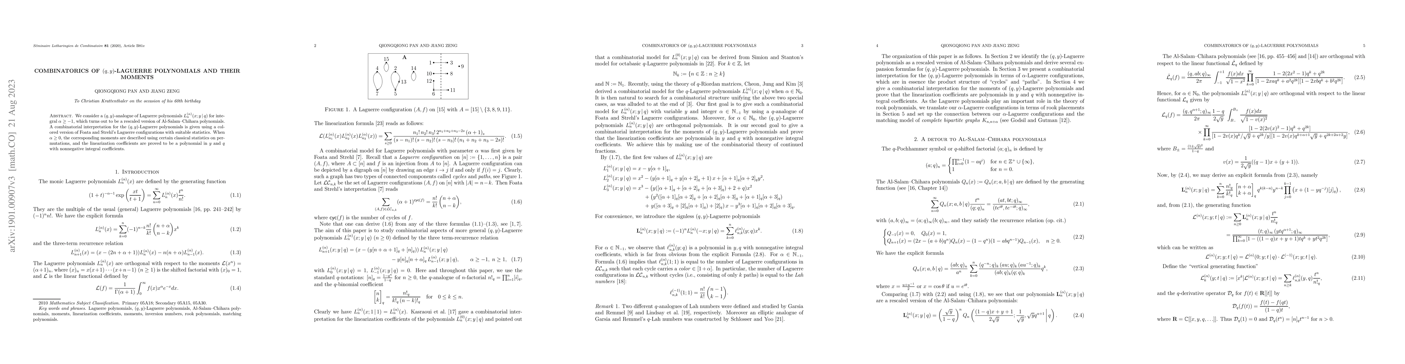 Thumbnail for Combinatorics of $(q,y)$-Laguerre polynomials and their moments