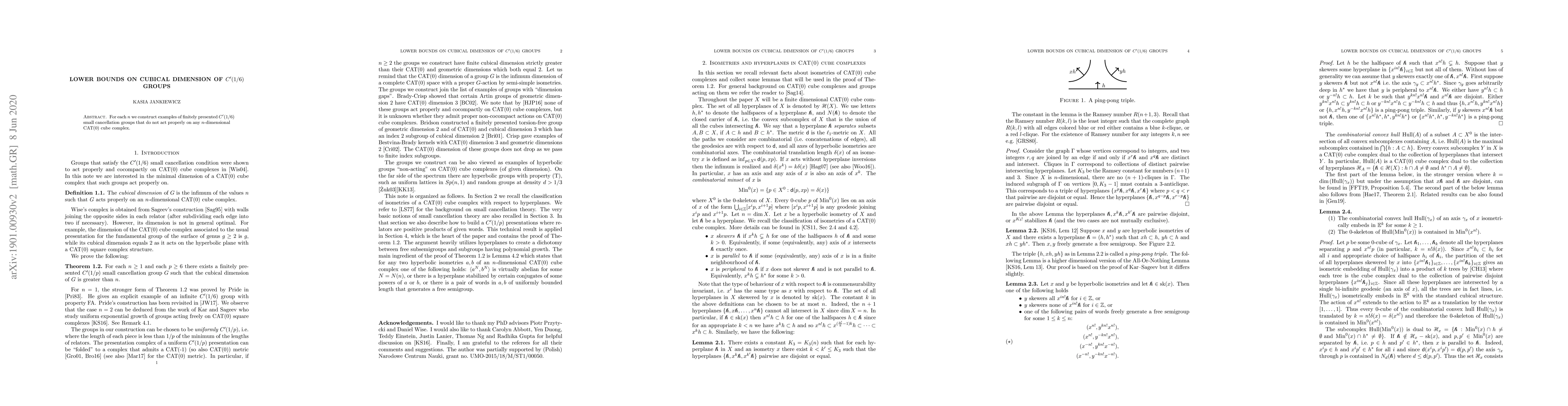 Thumbnail for Lower bounds on cubical dimension of $C'(1/6)$ groups