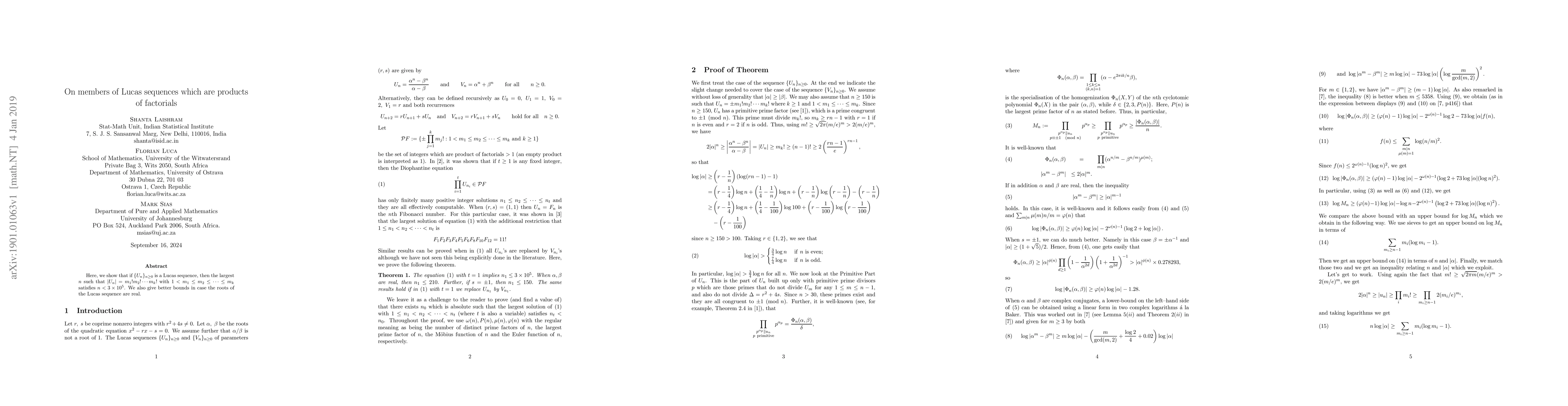 Thumbnail for On members of Lucas sequences which are products of factorials