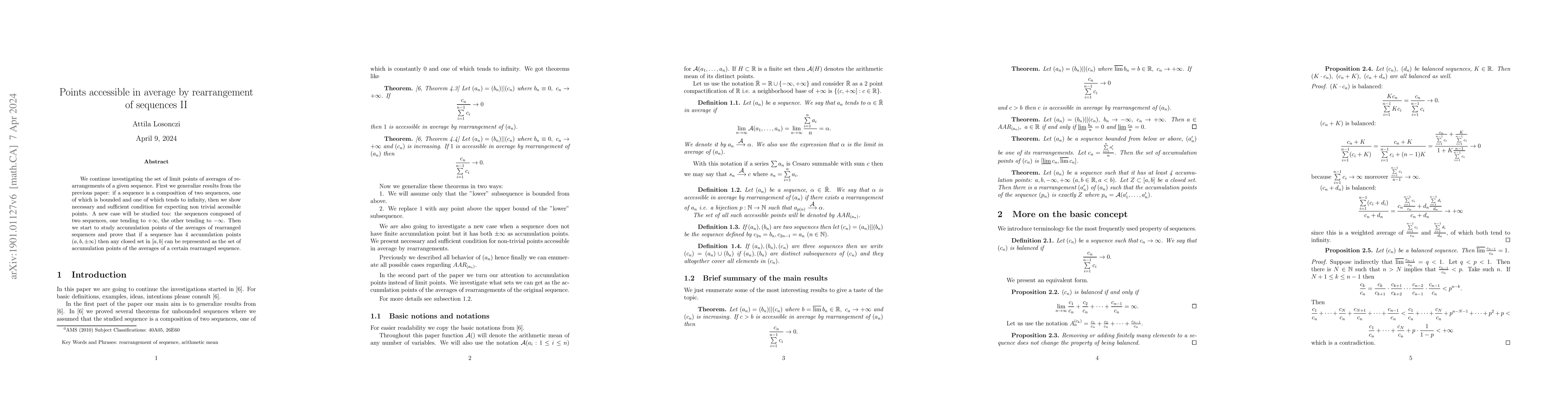 Thumbnail for Points accessible in average by rearrangement of sequences