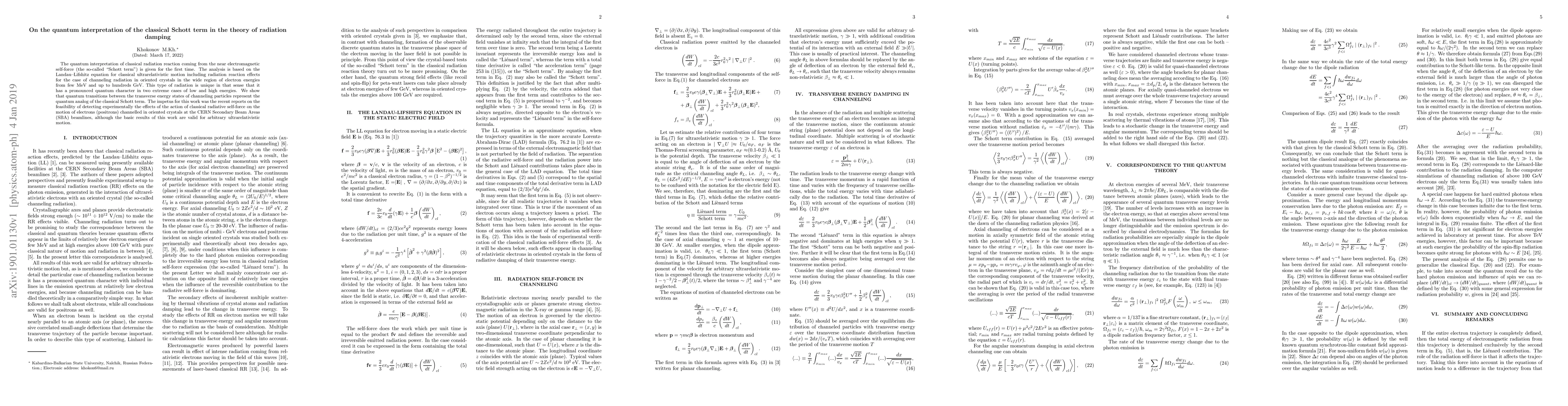 Thumbnail for On the quantum interpretation of the classical Schott term in the theory
  of radiation damping