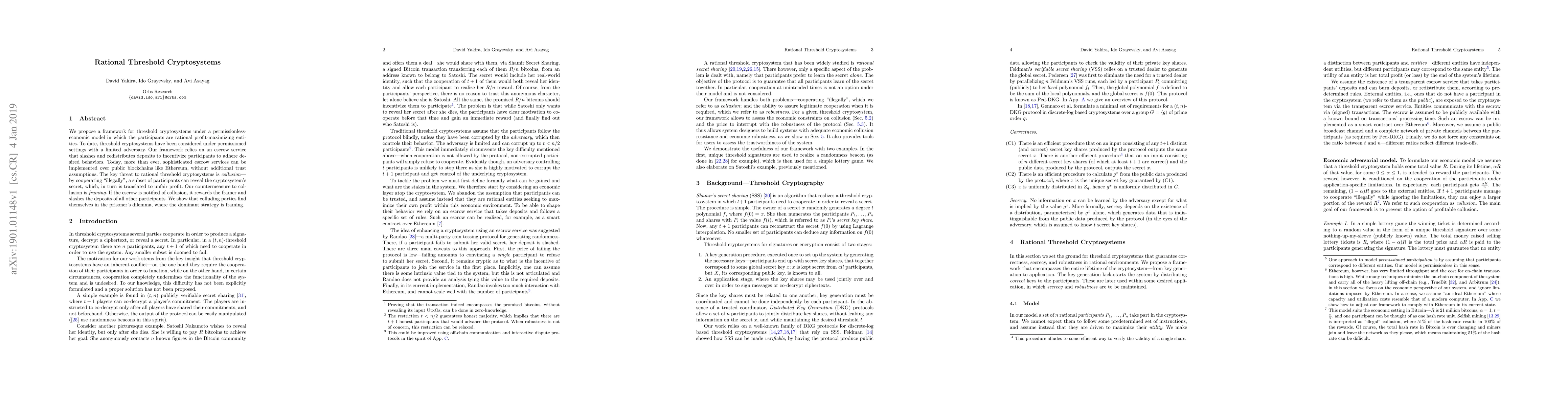 Thumbnail for Rational Threshold Cryptosystems