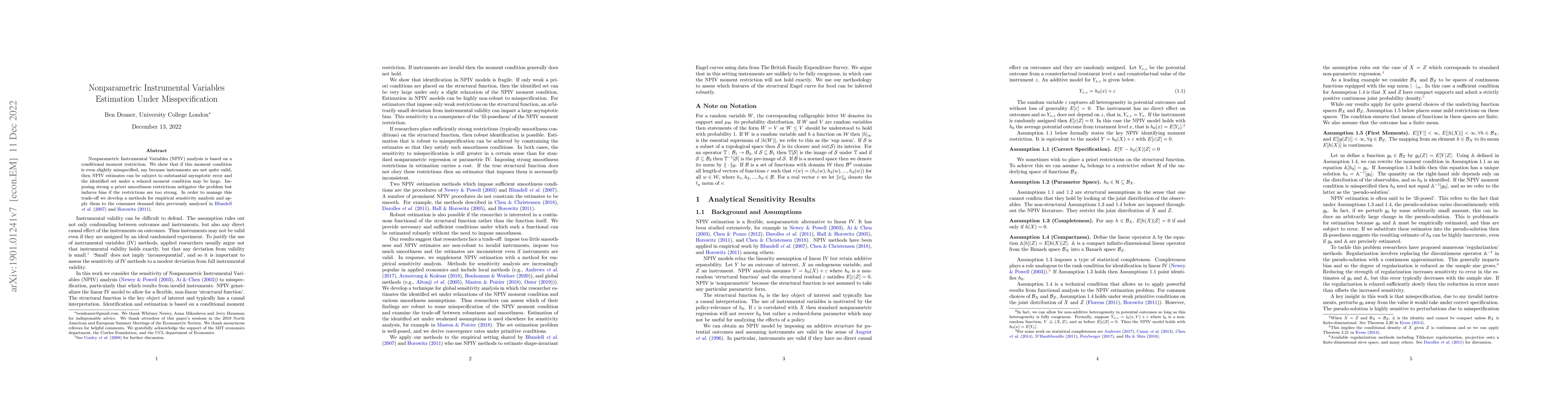 Thumbnail for Nonparametric Instrumental Variables Estimation Under Misspecification