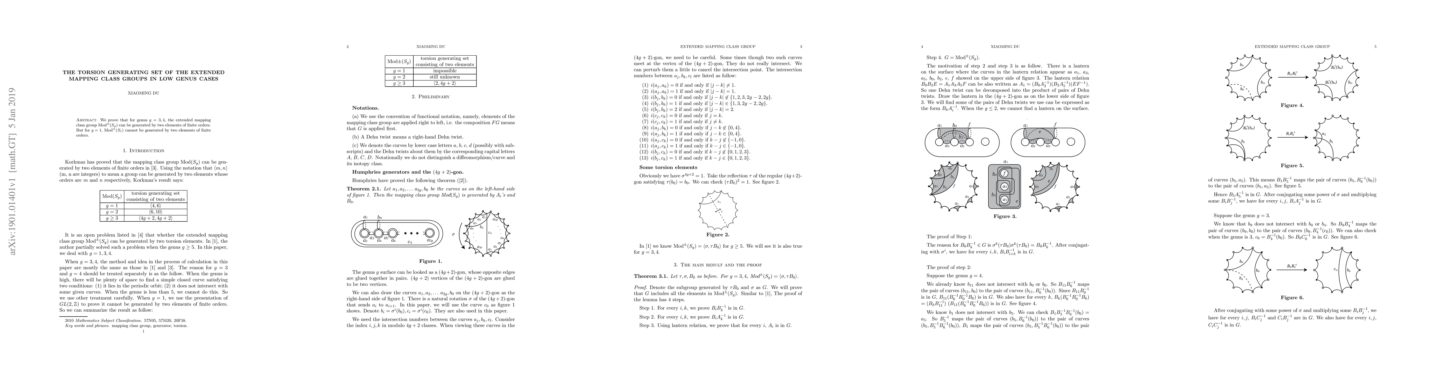 Thumbnail for The Torsion Generating Set Of The Extended Mapping Class Groups In Low
  Genus Cases