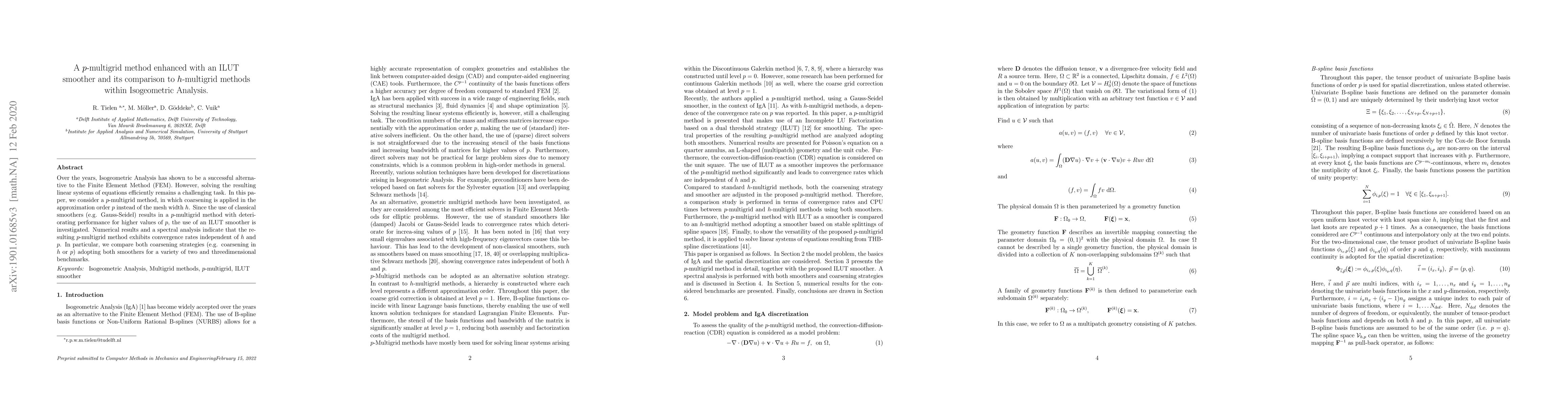 Thumbnail for A p-multigrid method enhanced with an ILUT smoother and its comparison
  to h-multigrid methods within Isogeometric Analysis