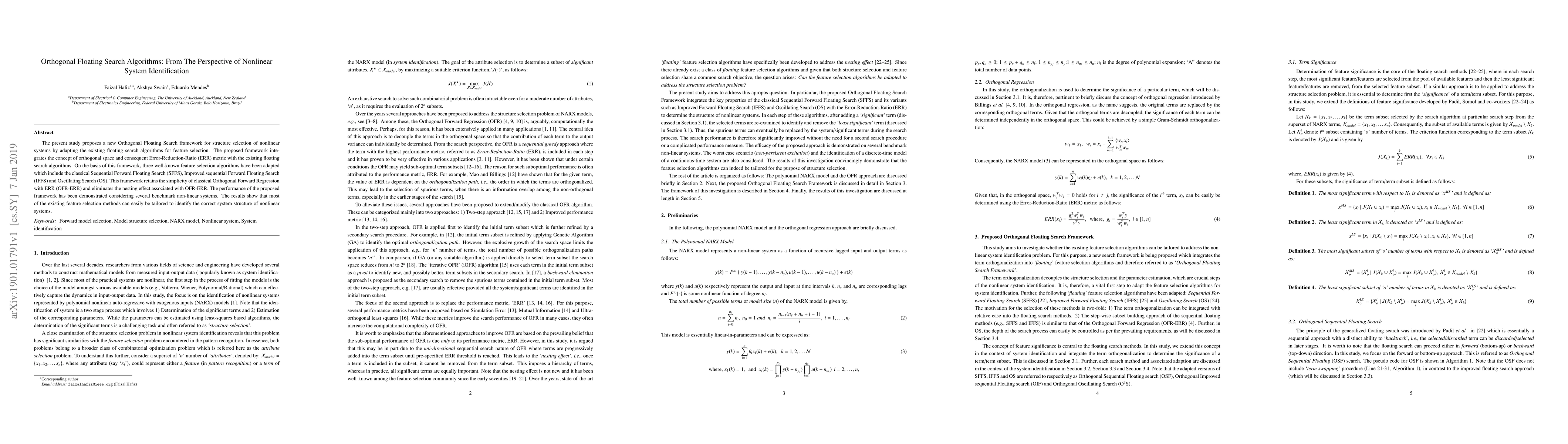 Thumbnail for Orthogonal Floating Search Algorithms: From The Perspective of Nonlinear
  System Identification
