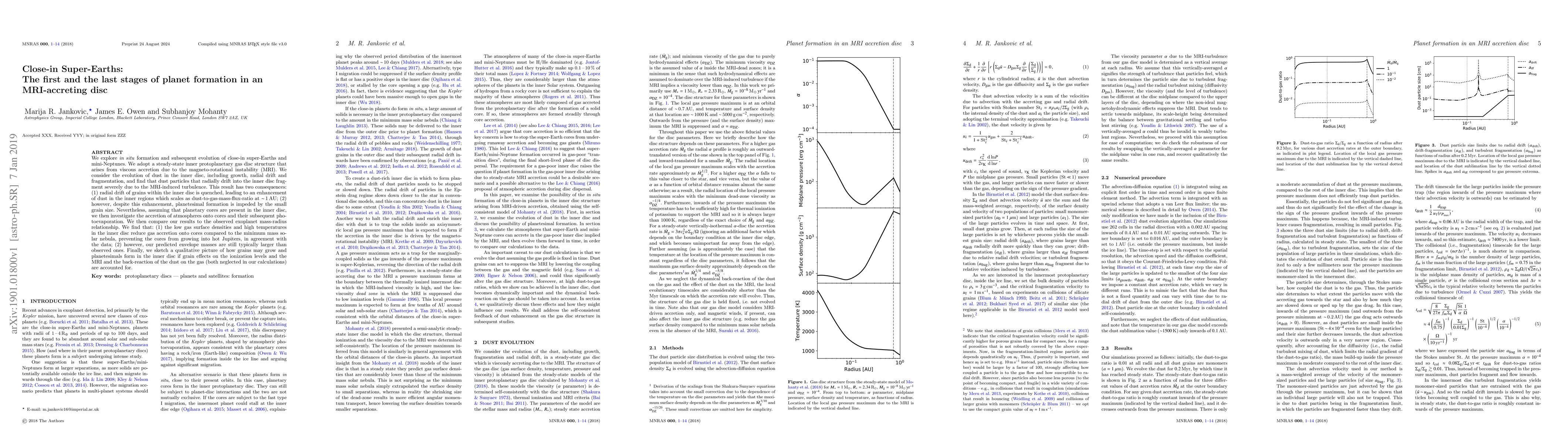 Thumbnail for Close-in Super-Earths: The first and the last stages of planet formation
  in an MRI-accreting disc