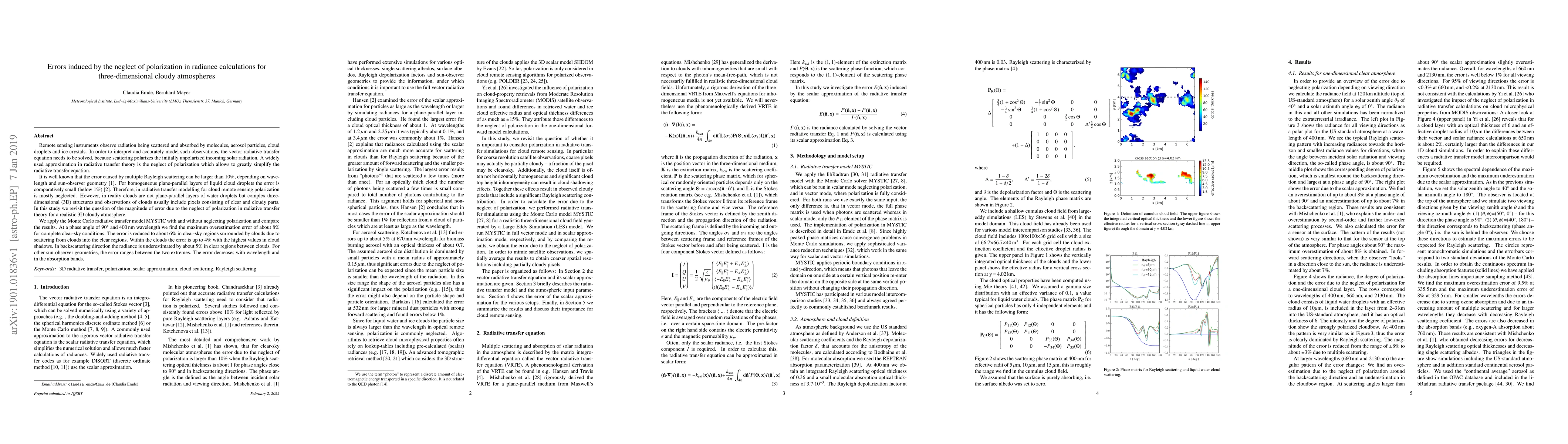 Thumbnail for Errors induced by the neglect of polarization in radiance calculations
  for three-dimensional cloudy atmospheres