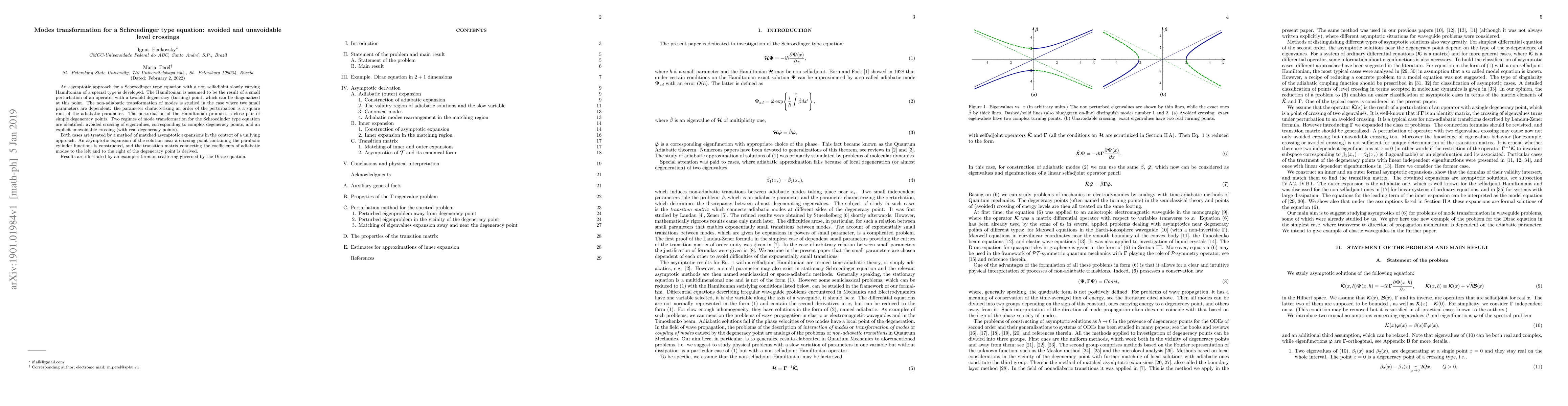 Thumbnail for Modes transformation for a Schroedinger type equation: avoided and
  unavoidable level crossings