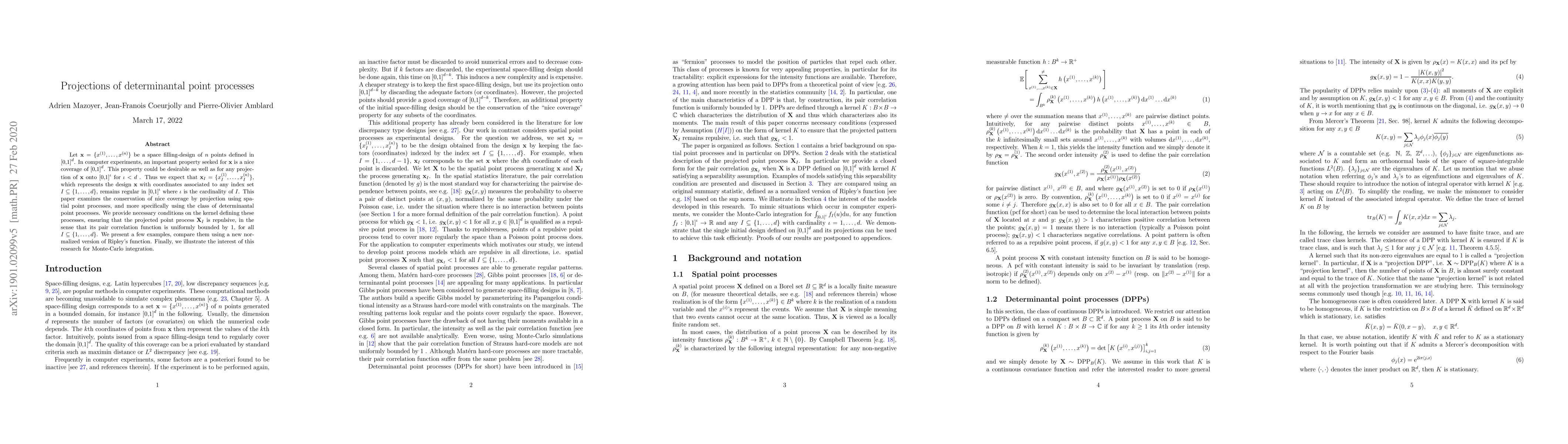 Thumbnail for Projections of determinantal point processes
