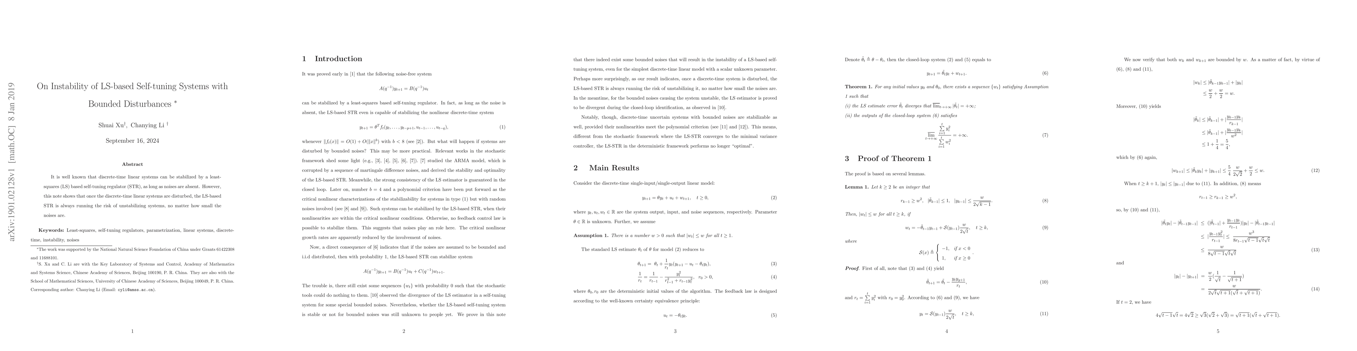 Thumbnail for On Instability of LS-based Self-tuning Systems with Bounded Disturbances